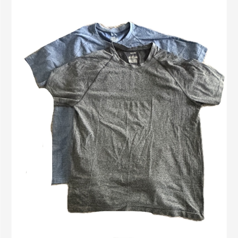 Two Men's Cloudmotion Crew Neck Short Sleeve Athletic Shirts - Gray and Blue